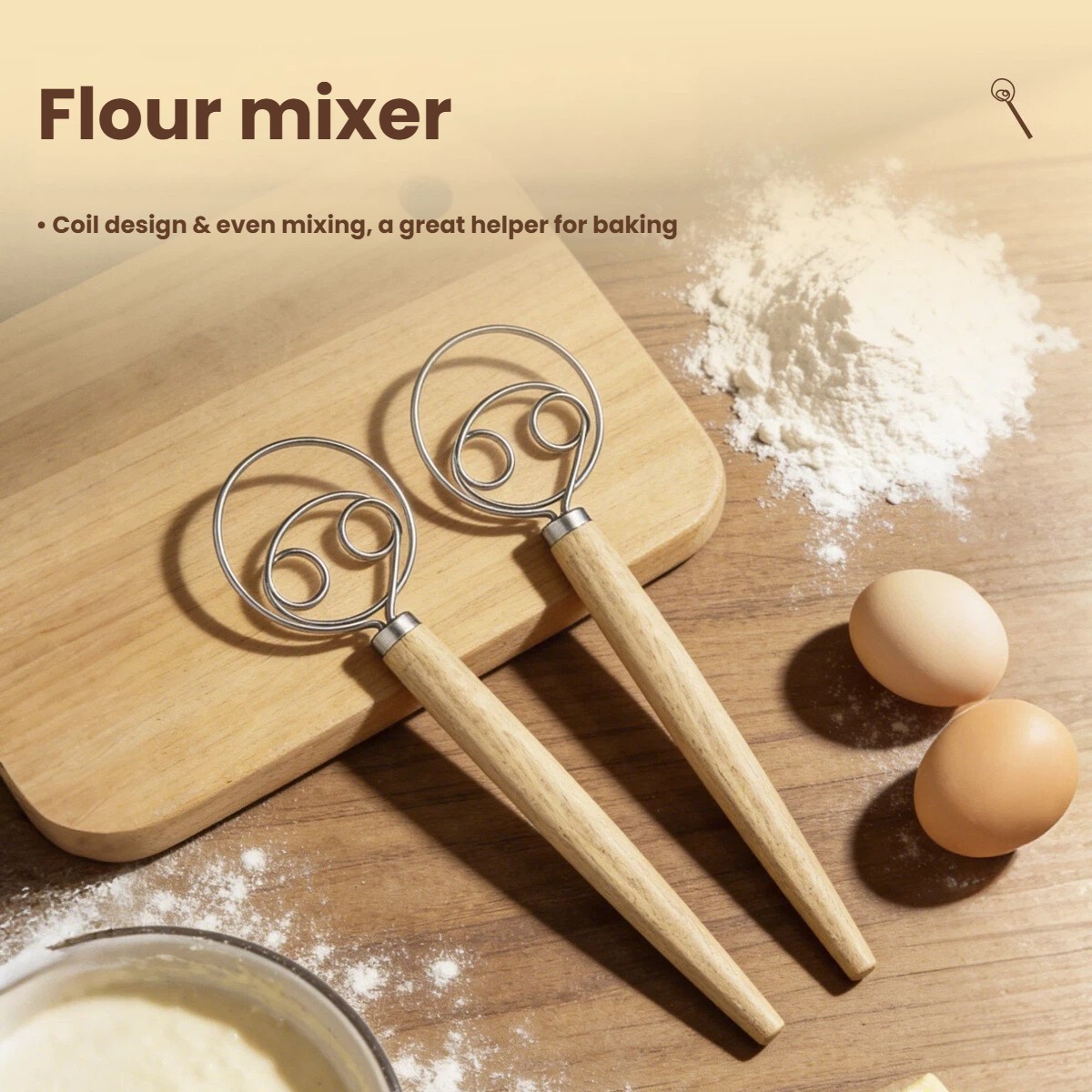 Danish Pancake Pan - Mieszadło do ciasta z dużą drewnianą